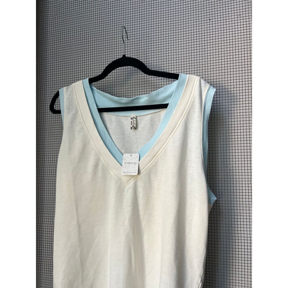 Free People Intimately V Neck‎ Bodysuit Ribbed Tennis Country Club Preppy large